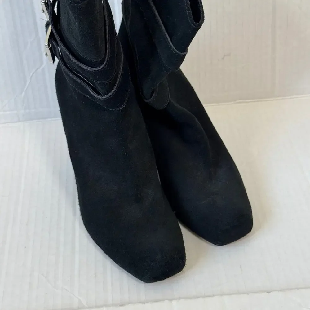 Michael Kors Black Suede Leather Ankle Wedge Boots Womens 10 Y2K Booties Luxury